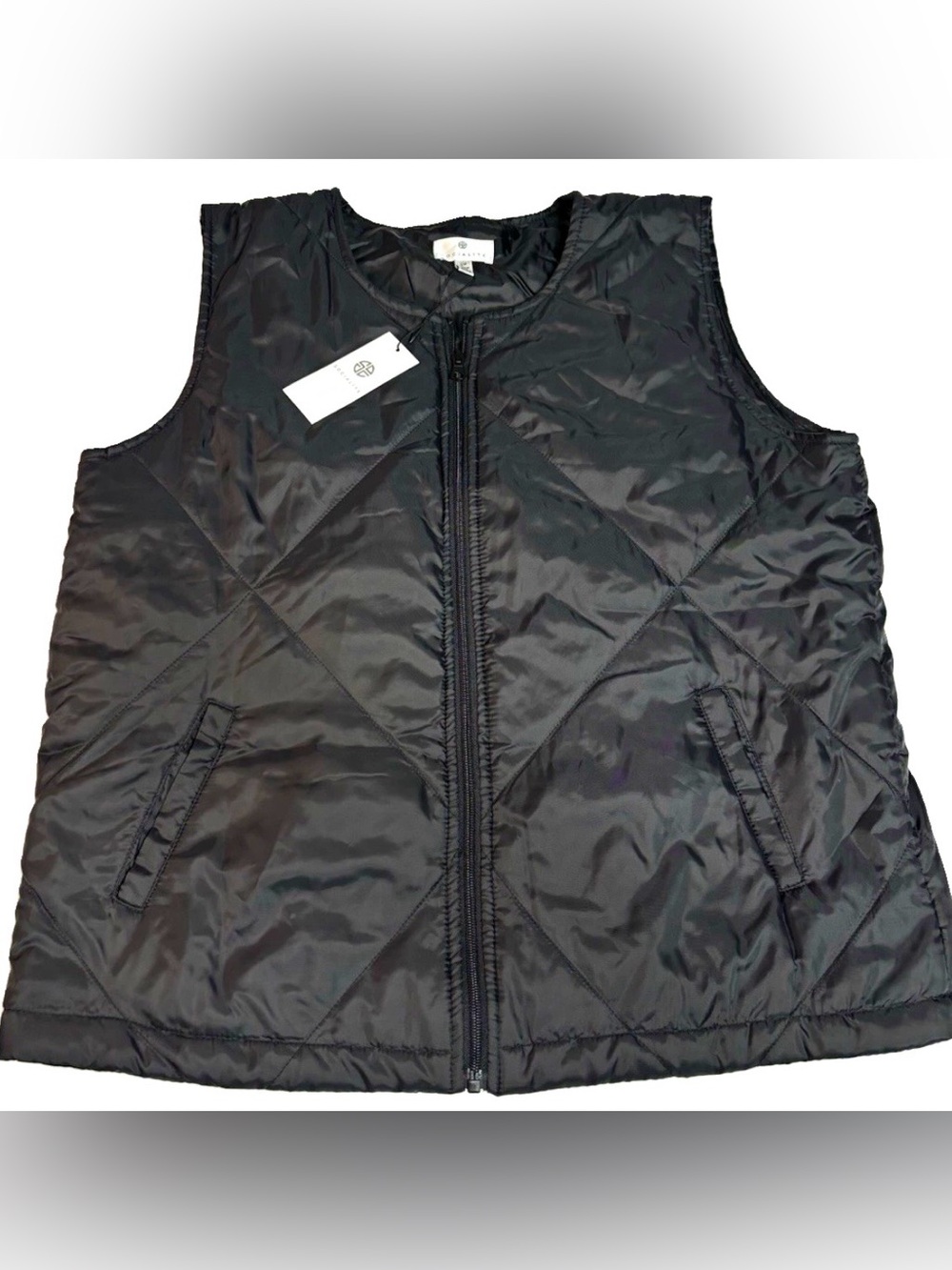 SOCIALITE Women’s Black Quilted Full Zip Vest Pockets Band Collar S/M